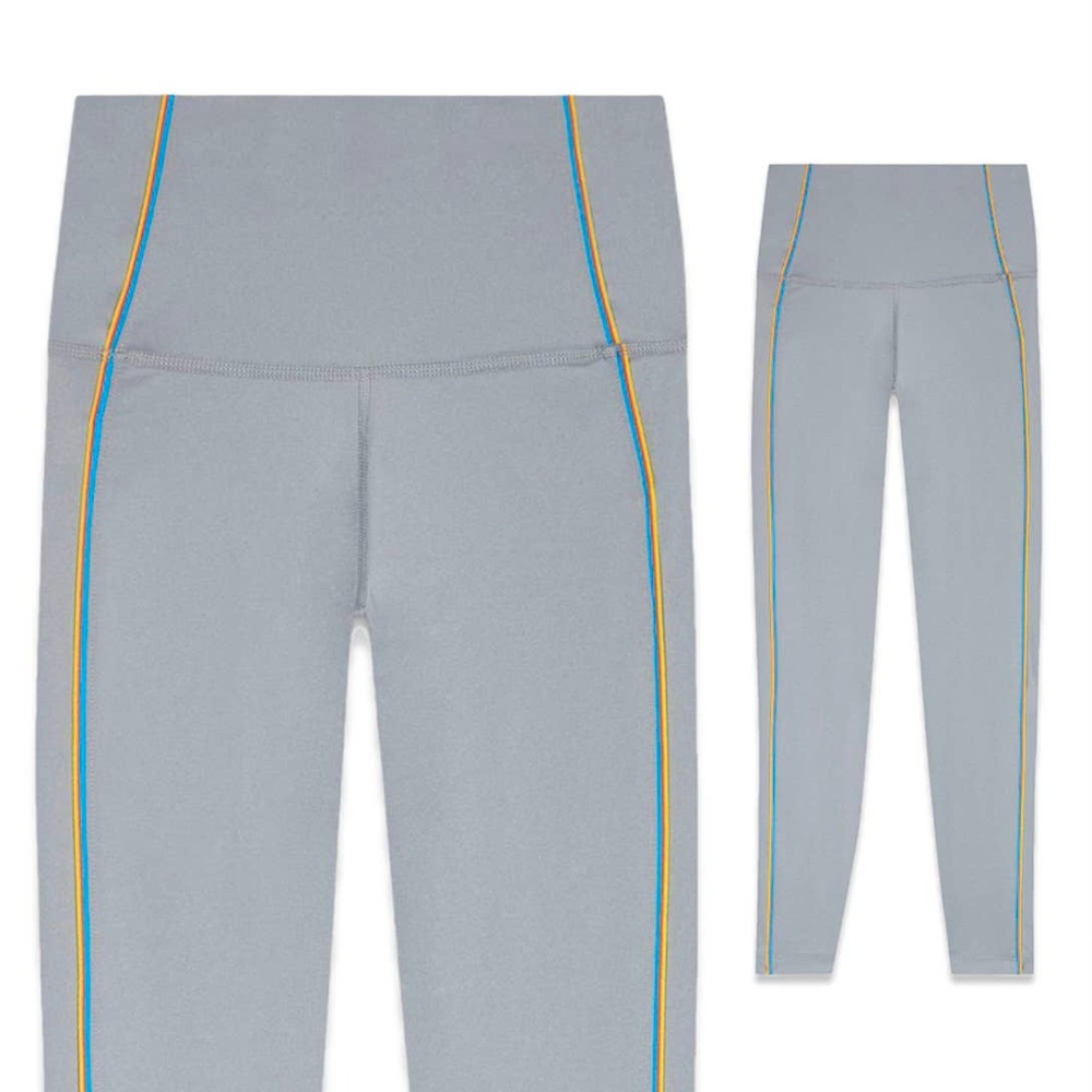 Nike Yoga Gray Rainbow High Waisted 7/8 Skinny Workout Silver Legging NEW S